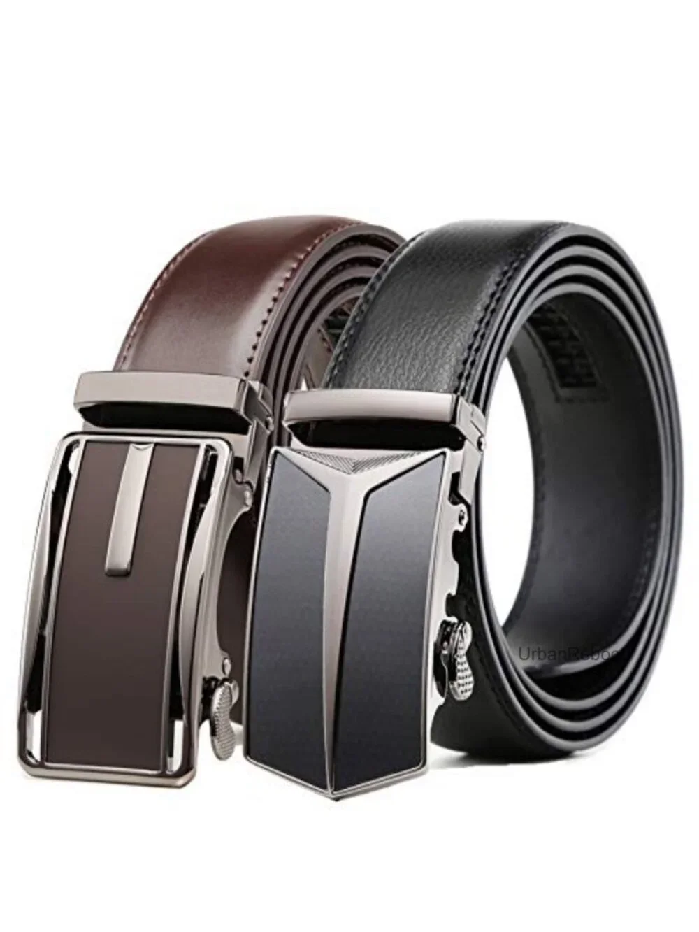 Genuine Leather Ratchet Belt 2 Pack Adjustable Dress Belt with Slide Buckle